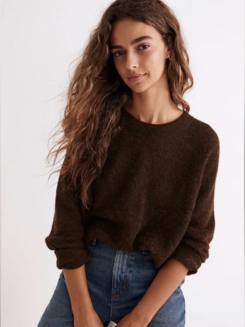 Madewell Elliston Crop Pullover Sweater Heather Cocoa Brown Alpaca Blend Knit